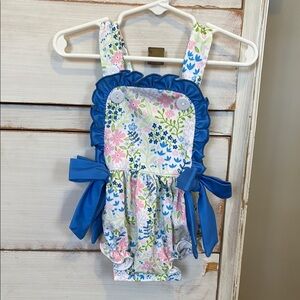 Floral Baby Romper with Blue Accents